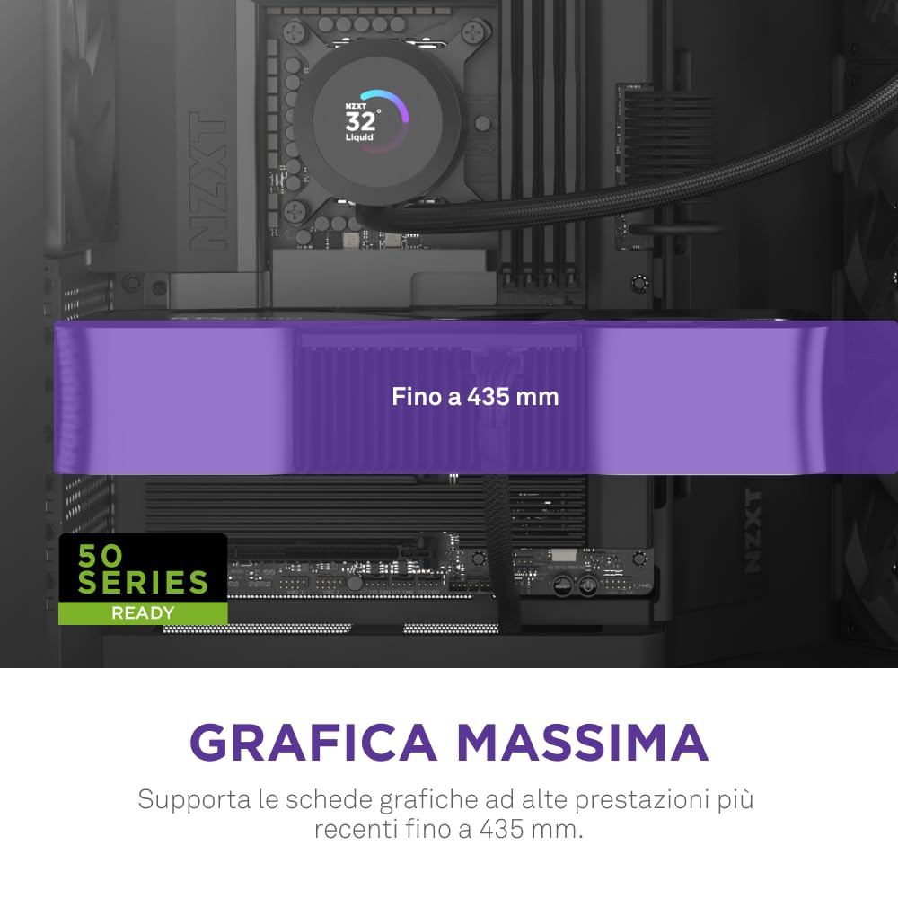 NZXT H9 Flow (2025) – Grande Case PC ATX Mid-Tower a Doppia Camera con Flusso d'Aria – Include 3 Ventole da 140mm e 1 da 120mm – Supporto Radiatore da 420mm – Vetro Temperato – Nero