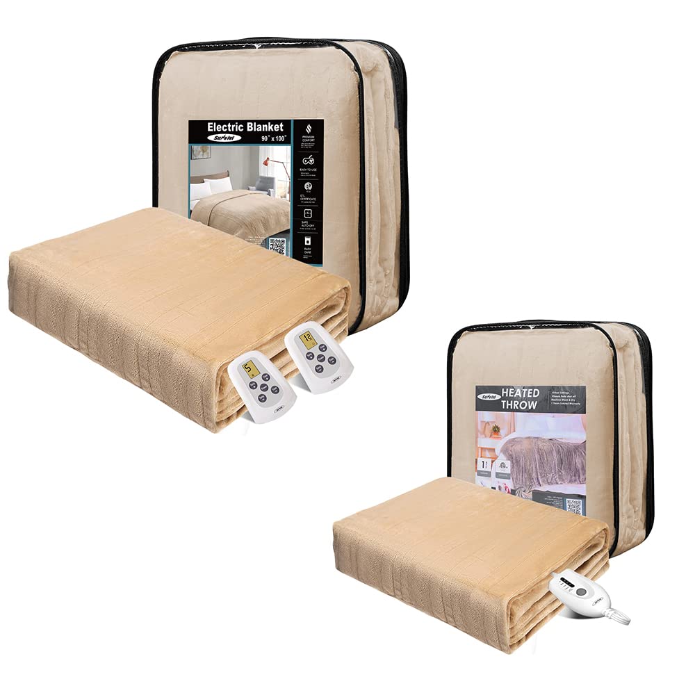 Amazon.com: Sunvivi Electric Throw 50 x 60 u0026 Heated Blanket Queen Size, 5  Years Warranty, Double-Layer Flannel, ETL Certified, Machine Washable,  Beige : Home u0026 Kitchen