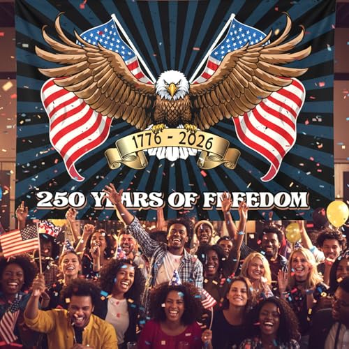 Image of 4th of July Banner - Independence Day Patriotic Decorations 1776-2026 Background Eagle Birthday Party Decorations Indoor Outdoor Supplie