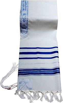 Virgin Wool Tallit Prayer Shawl Blue and Silver Stripes in Size 36 Long and 72 Wide
