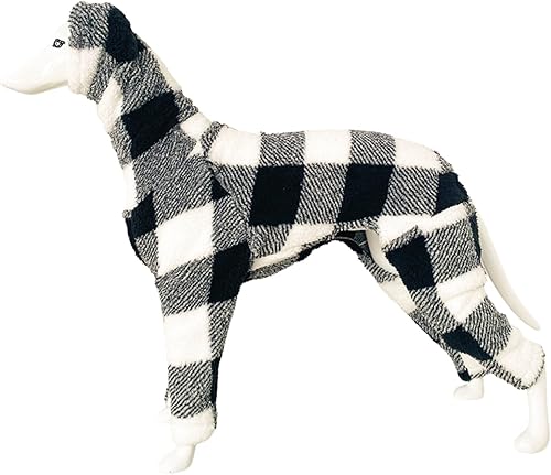 Greyhound Clothes - Overol de invierno para perro, cálido de forro polar, cuello alto, manga larga, cuatro patas, sudadera con estampado a cuadros,
