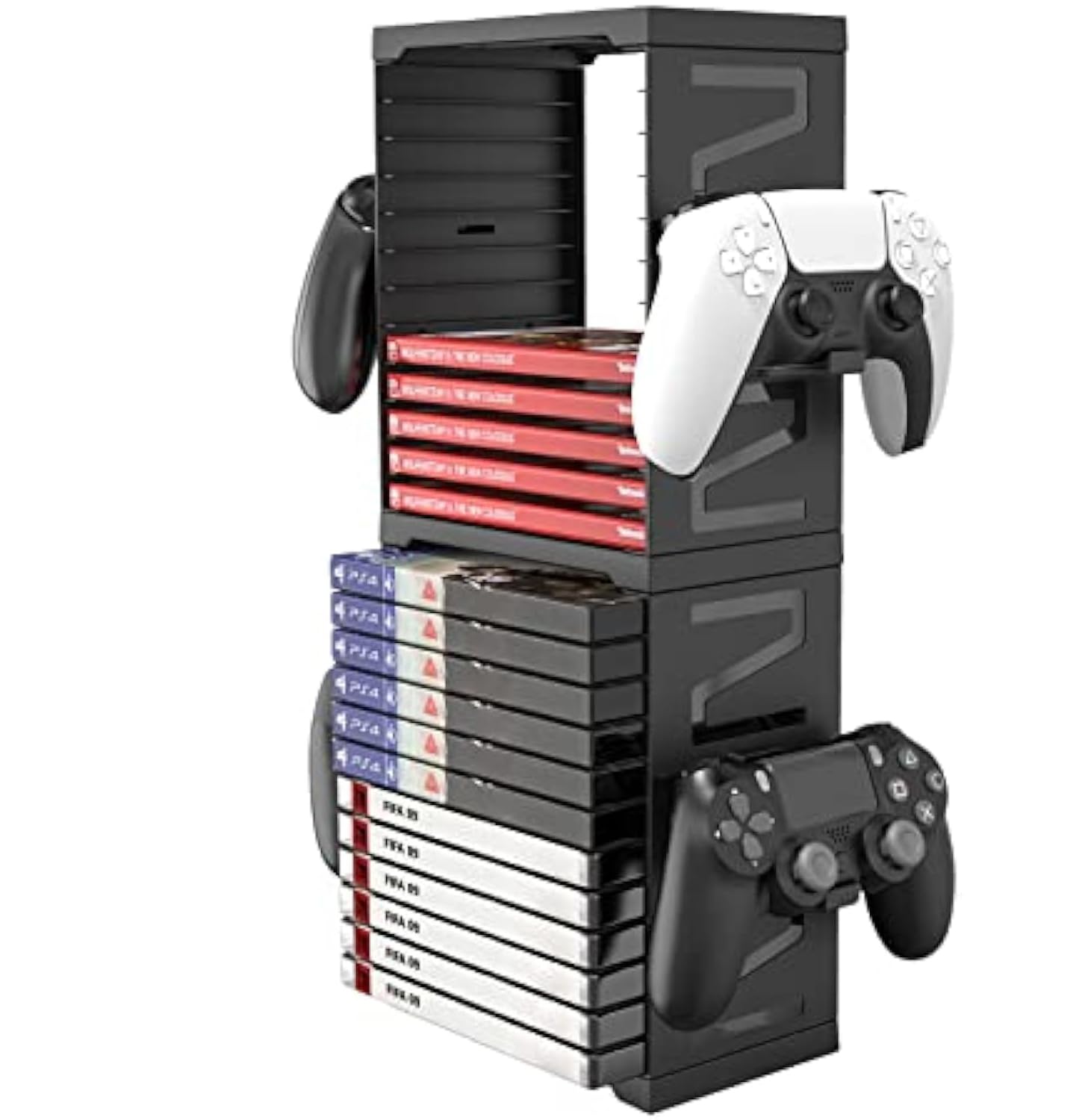 Sponsored Ad – Game Storage Tower, Universal Video Games Storage, DVD and Blu-Ray Disks Organizer for 24 Games ABS Stand, with 4 Controllers Holder, Compatible with PS5 Xbox Nintendo Switch, Game Gamer Gift