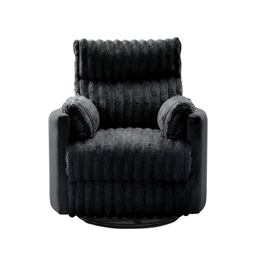 Wide-Wale Corduroy-Upholstered Manual Recliner with Overstuffed Seat by Furnifact – Polyester, Black