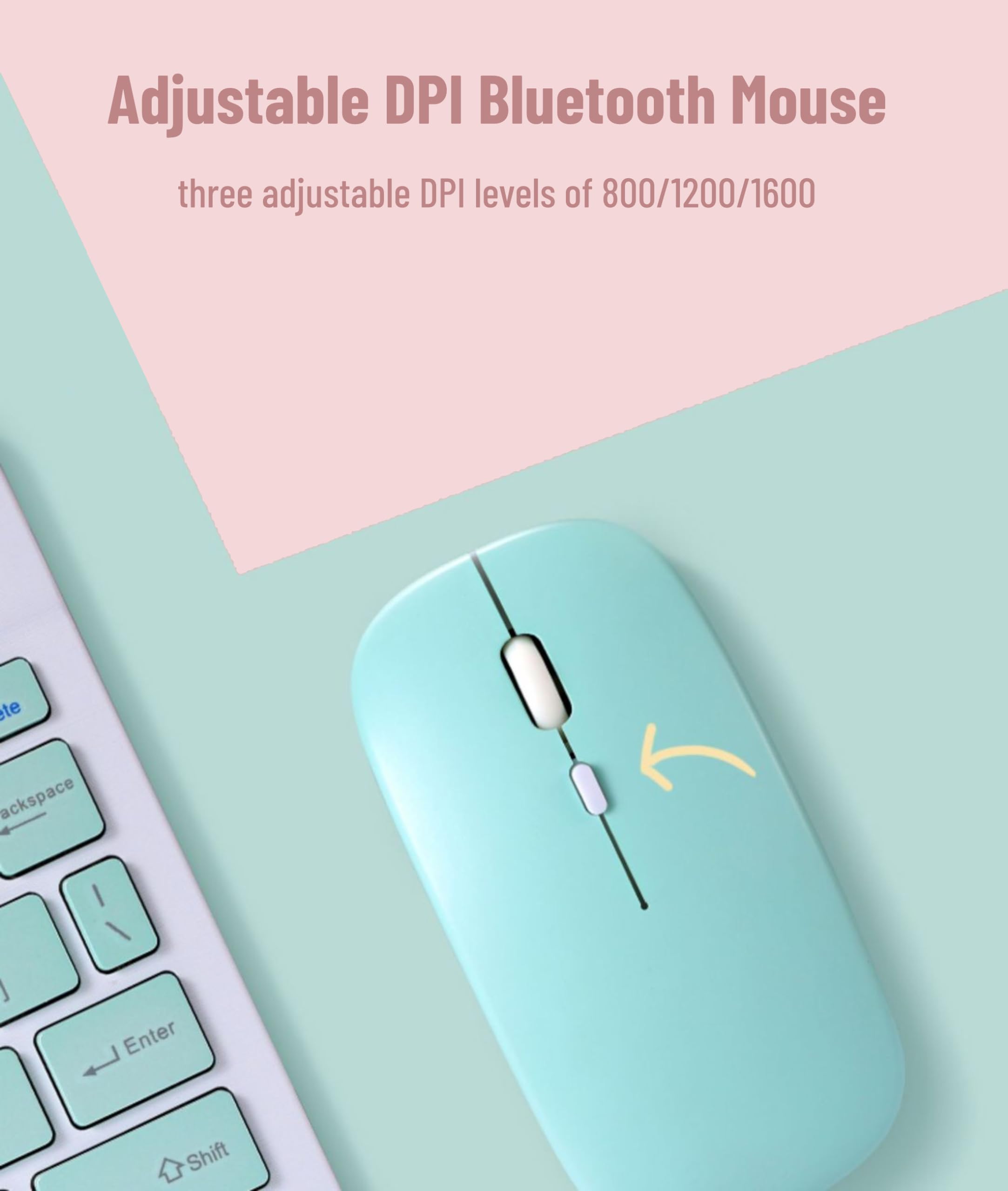 Cute Bluetooth Keyboard And Mouse Combo - Slim Wireless Set With 3 DPI Settings For IOS & Android