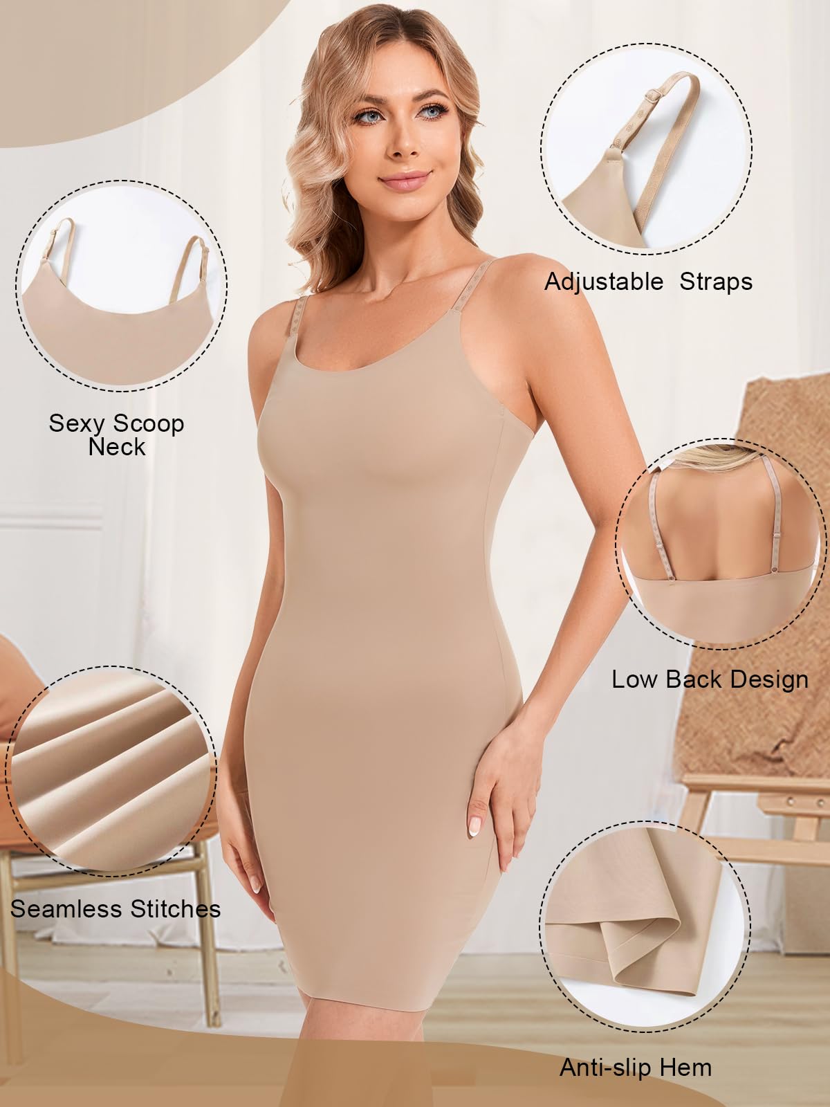 Faja moldeadora para debajo de los vestidos, control de abdomen para mujer, moldeador de cuerpo adelgazante sin costuras