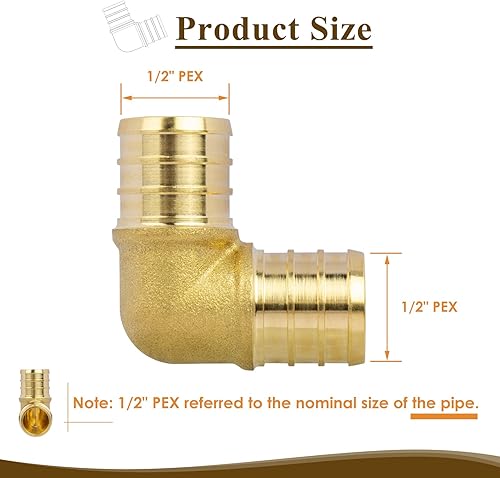 Miniatura 2 de JUWO Conexión Pex de 12 pulgada, paquete de 25 codos PEX de 90 grados para reparaciones de plomería, montaje de engarce de latón resistente y