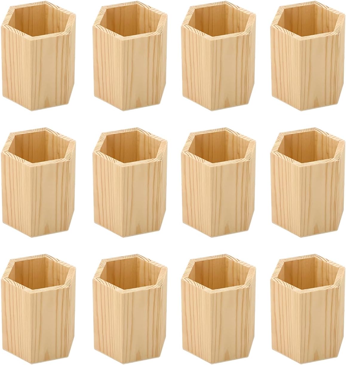12 soportes de madera de 4 pulgadas con forma hexagonal para lápices de madera sin terminar para manualidades (3 x 3 x 4 pulgadas)