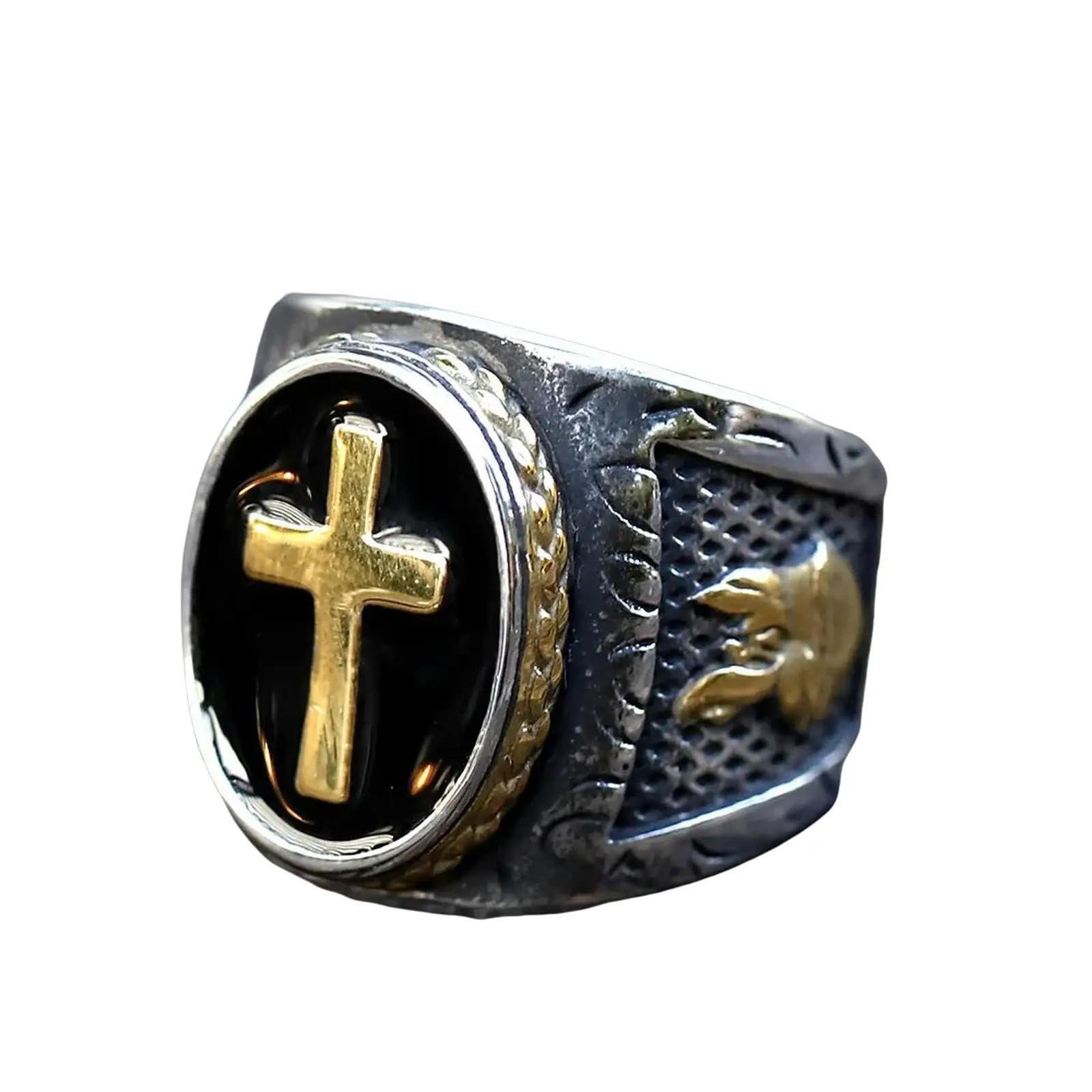 New Men's Rings Praying Hands Cross Ring Fashion Religion Jewelry Vintage