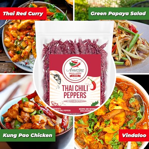 image for Authentic Red Thai Chili Peppers, 5 oz. Bag, Genuine Hot Red Whole Pep
