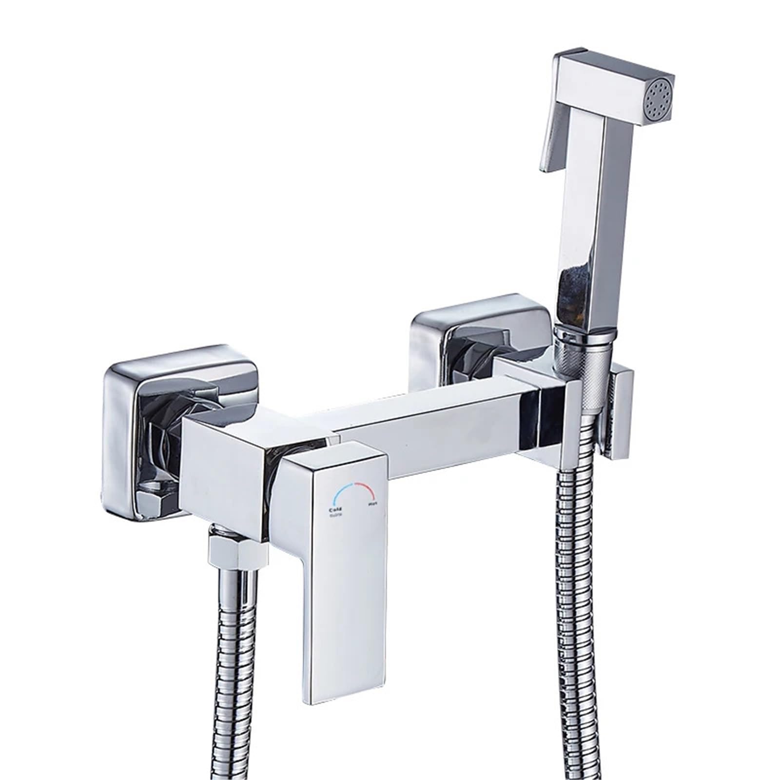 Bidety kwadratowy mosiądz chromowany bidet bateria toaletowa prysznic przenośny opryskiwacz zestaw ciepłej i zimnej wody kran higieniczny prysznic (BR-3316316C)