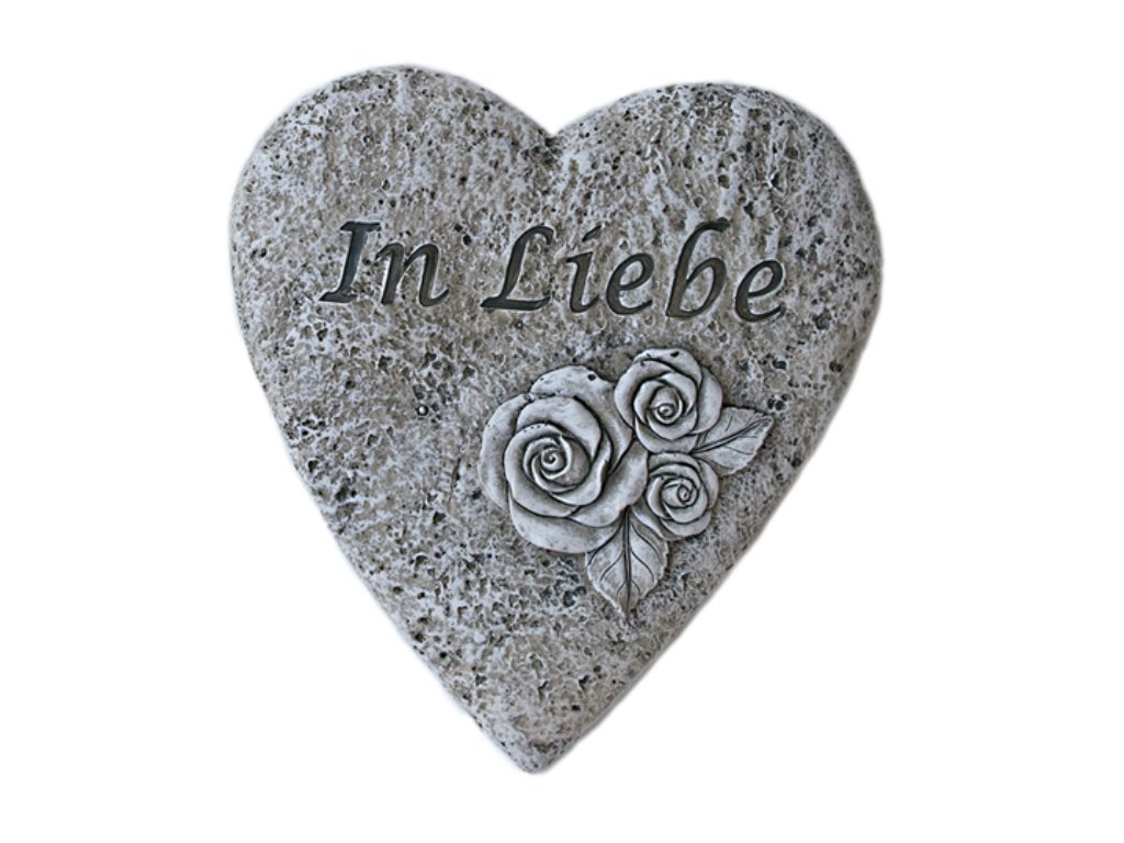 Bambelaa! Gartenfigur Herz Inschrift In Liebe – Grabdeko aus Steinharz, wetterfest, ca. 13 x 11 x 2 cm
