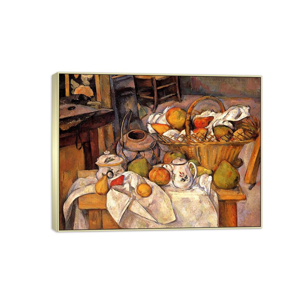 SDYSKKUG Canvas Wall Art Picture Decor Kitchen by Paul Cezanne 105x80cm Silver Frame