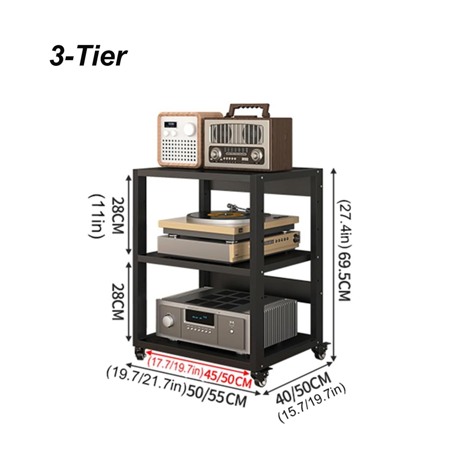 XingLi Movable 3/4/5 Shelves Media Stand Entertainment Center for Audio Video Components, Stereo Equipment, Gaming Consoles, Streaming Devices(3 Tier-50x40x69.5cm)