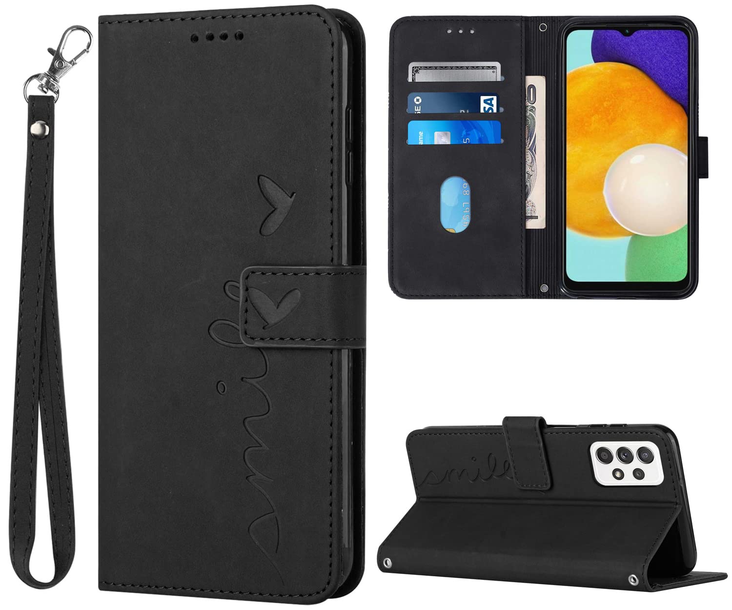 A53 5G Case Wallet, Alkax for Samsung Galaxy A53 5G Case with [Kickstand] [Wrist Strap] [Card Holder] PU Leather Magnetic Flip Shockproof Cover for Women Men for Samsung A53 5G Case Wallet - Black