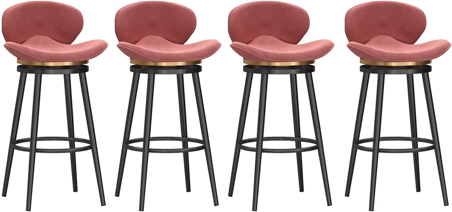 KLZUOPTExquisite Barstools Counter Height Bar Stools Set of 4, Swivel Velvet Bar Chairs Modern Upholstered Kitchen Island Stools with Metal Footrest for Kitchen, Cafe Dinner, Pub