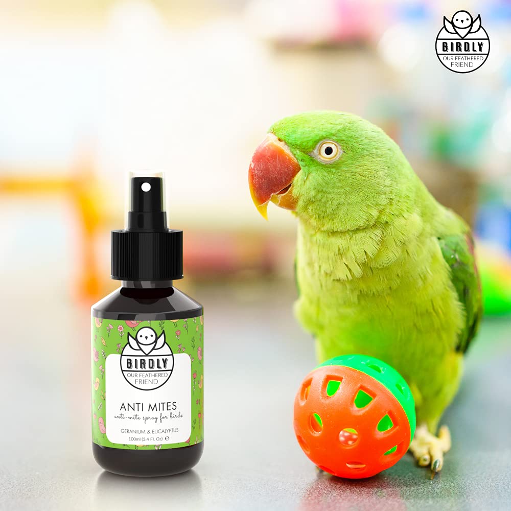 Birdly Spray Antiparassitario per Galline e Anti Pidocchi per Uccelli da Gabbia - Spray Repellente Anti Acari con Vitamina E - Spray Anti Pidocchi Galline, Canarini, Pappagallo e Cocorito,100ml