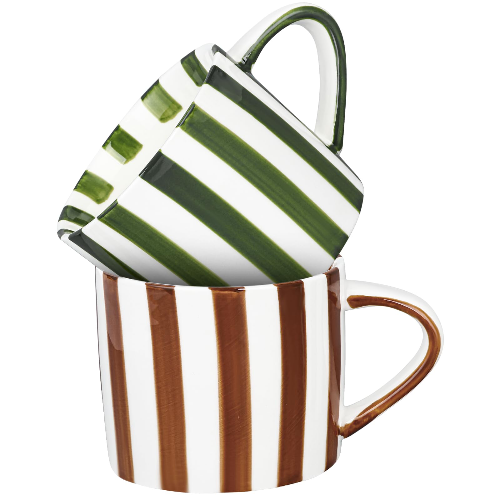 2 Pack Ceramic Mugs Striped Espresso Mugs 8 oz Hand Paint Coffee Cups with Handle Porcelain Coffee Mug for Christmas Gifts