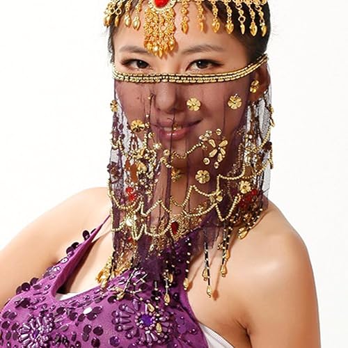 Vista 4 de Wuchieal Women's Belly Dance Tribal Face Veil With Halloween Costume Accessory