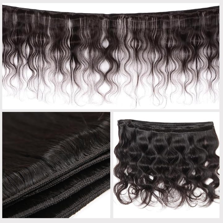 CSCHS 12A Human Hair Bundles 22 24 26 Inch Body Wave Bundles Human Hair 100% Unprocessed Brazilian Virgin Hair Quick Weave Extensions Natural Black