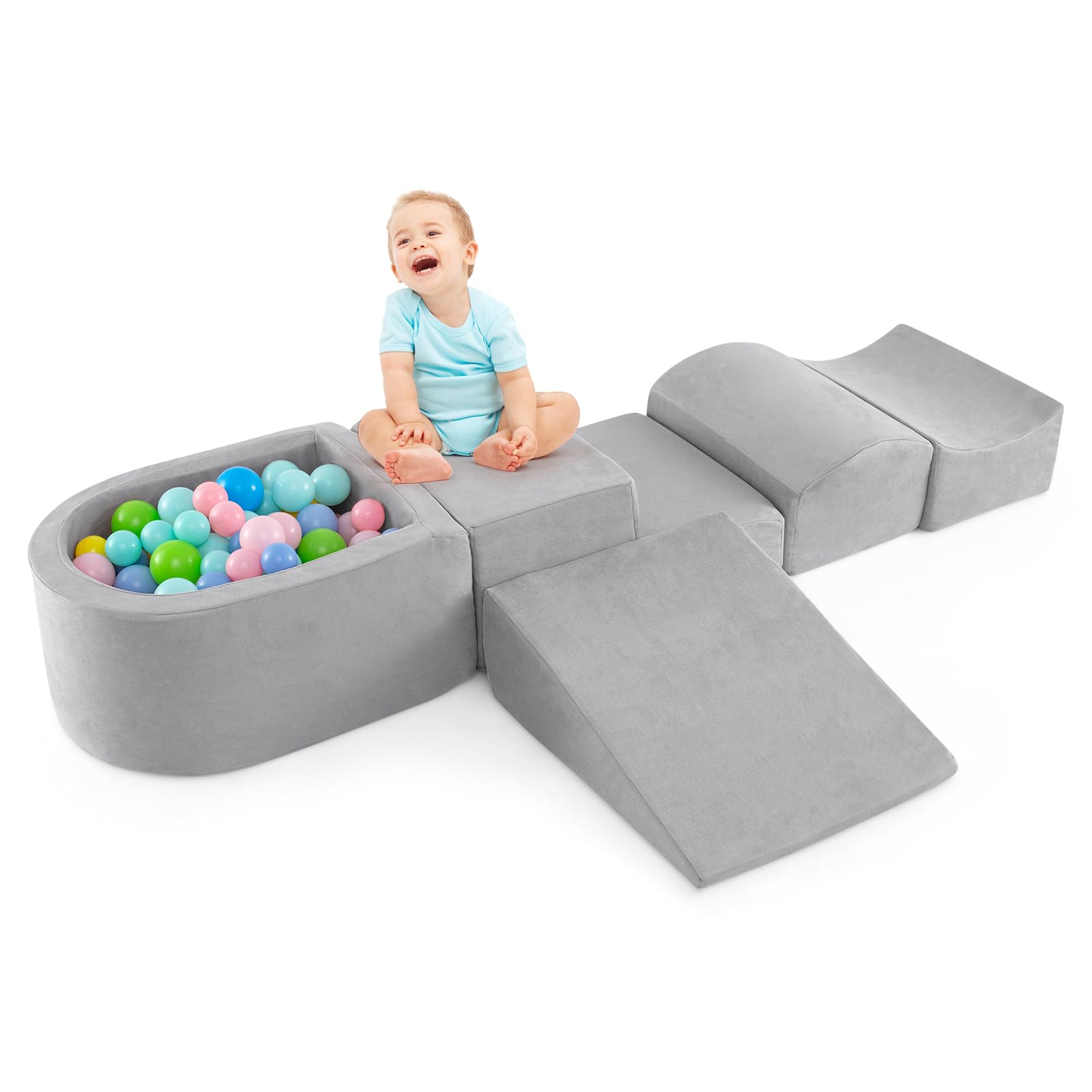 Maxmass 5Pcs Toddler Climb and Crawl Foam Play Set, Baby Soft Foam Blocks with Ball Pit, Kids Soft Play Equipment for Playroom Nursery (Grey) โ image 1