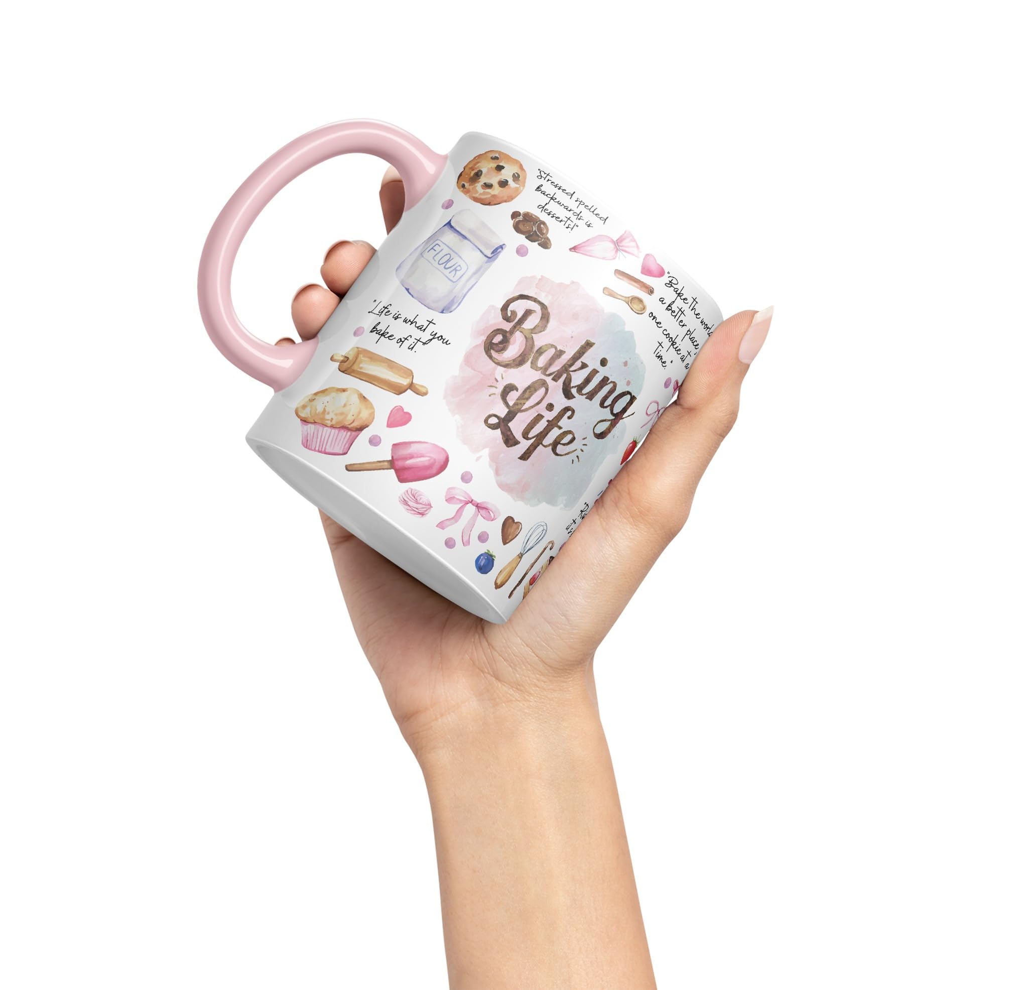 Vixar Baking Life Desserts Bake Joke sarkasm Sarcastic Ceramic Coloured Mug Cup for Tea Coffee Hot Brew 330ml 11Oz Gift (Pink) - Image 3