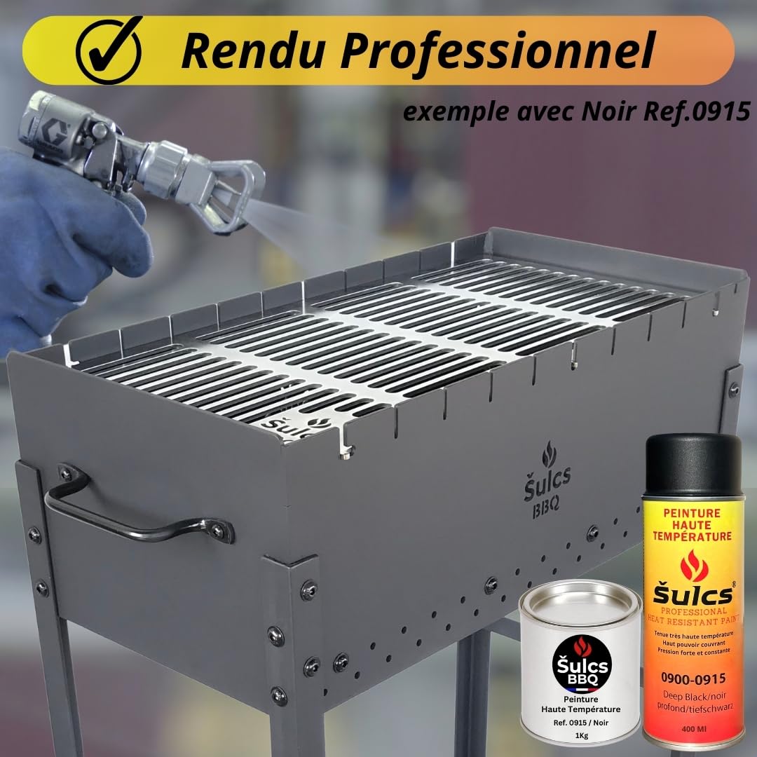 Pot De Peinture Très Haute Température 1200°c Professionnelle - Noir Satin 1Kg Ref. 0916 - Haut Pouvoir Couvrant Barbecue Braséro Four Poêle à bois Insert Cheminée Auto Moto Radiateurs ŠULCS BBQ®