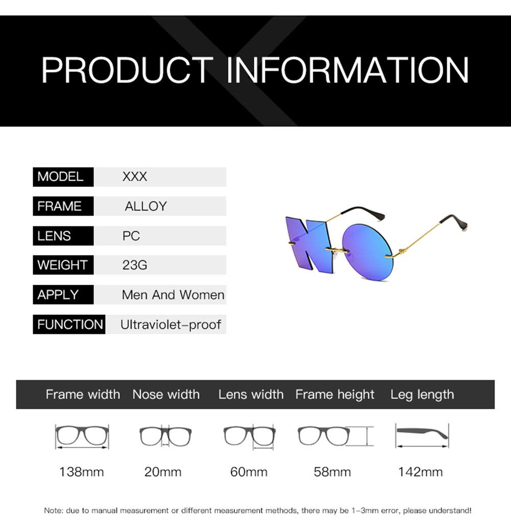 Carta NINGUNA Fiesta Rimless Irregular diseño gafas de sol para hombres/mujeres UV400 Streetwear Eyewears, Morado (Púrpura), Talla única