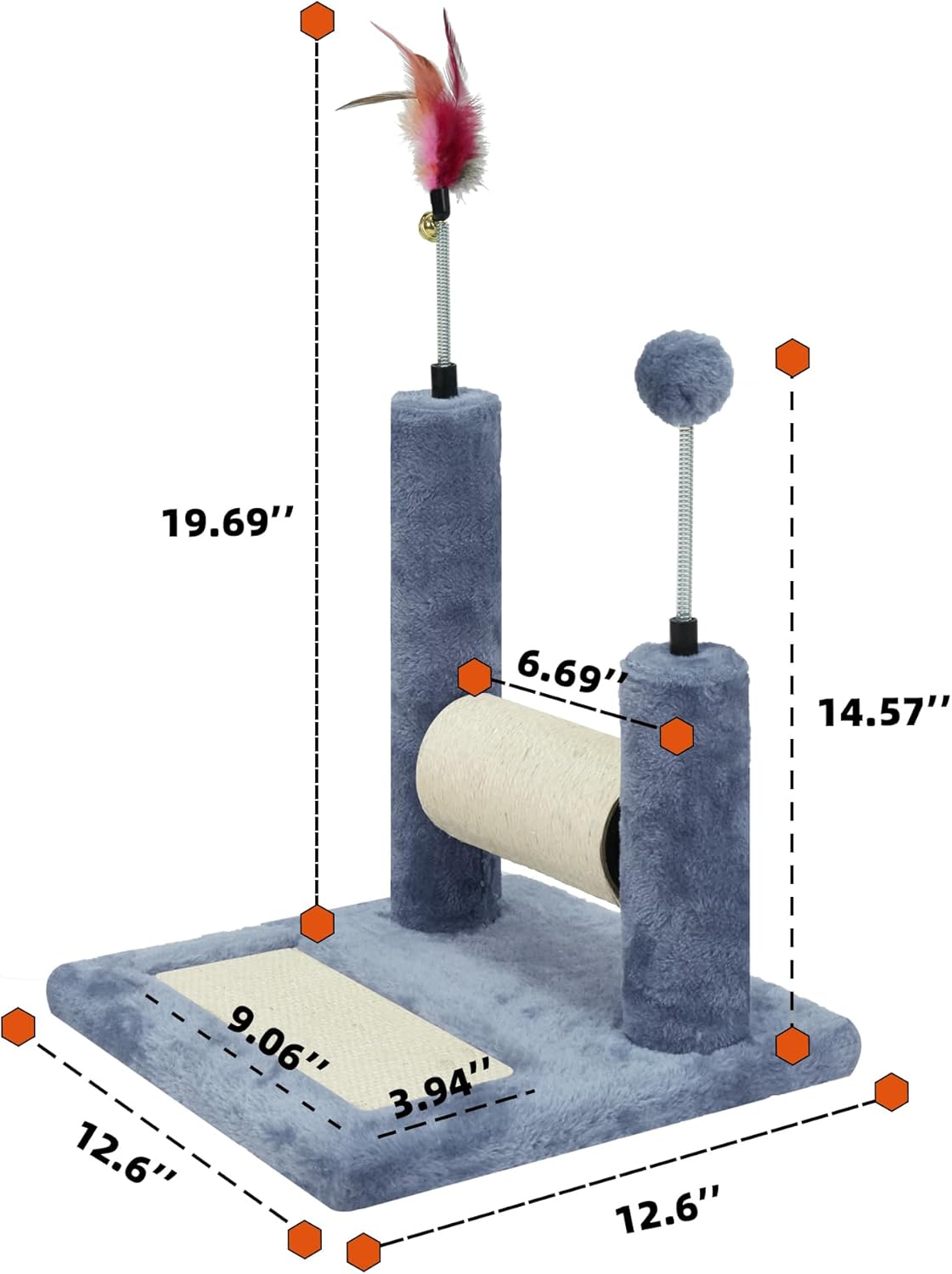 ROYPET Multifunctional Cat Scratching Posts for Indoor Kittens,Cat Scratching Pads for Play and Activity,Scratching Posts with Feather Toys and Spring Hanging Balls,Grey - Image 3