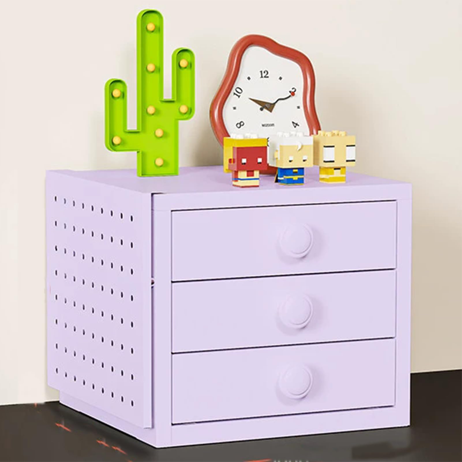 GUODDM Metal Tabletop Supplies Organizer With Drawers, Including Perforated Board，Storage Box With Handles, Desk Sundries Cosmetics Multi-layer Simple Cabinet Chest For Organization(Purple)