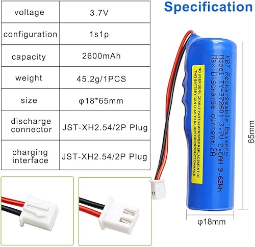 Miniatura 3 de KBT - Batería recargable de iones de litio de 3.7 V 2600 mAh para coche RC, enchufe JST 2Pin XH2.54, baterías de iones de litio de 3.7 voltios para