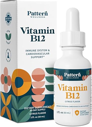 Pattern Wellness Vitamina B12 5000 mcg – Gotas líquidas sublinguales – Metilcobalamina, apoya la energía y la salud inmunológica – Sabor cítrico