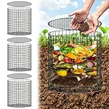 U0U 3 Pack Inground Worm Composting Bin, Detachable Worm Bins for Composting,Metal Compost Bin Outdoor for Recycling Kitchen Food Waste (3, Black)
