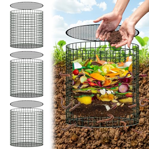 U0U 3 Pack Inground Worm Composting Bin, Detachable Worm Bins for Composting,Metal Compost Bin Outdoor for Recycling Kitchen Food Waste (3, Black)