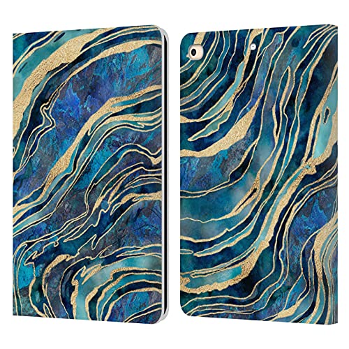 Étui portefeuille iPad 9.7 cuir LebensArt bleu chatoyant marbre liquide geo