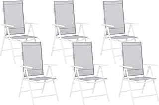 Beliani Conjunto de 6 sillas de jardín Textil Gris con Marco de Aluminio Blanco reclinable y Plegable Catania