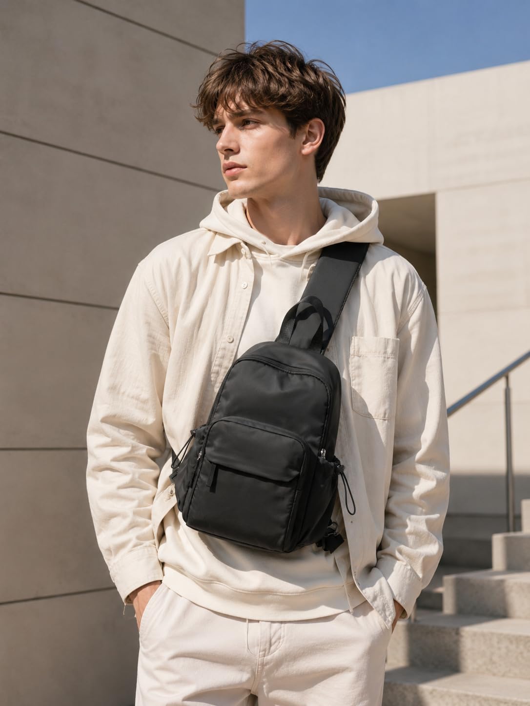Crossbody Sling Backpacks Sling Bag for Men Women, Small Shoulder Backpack, Anti Theft One Strap Motorcycle Backpack, Mini Tactical Chest Bags Daypack for Casual Travel Hiking Gym Outdoor Sports Black