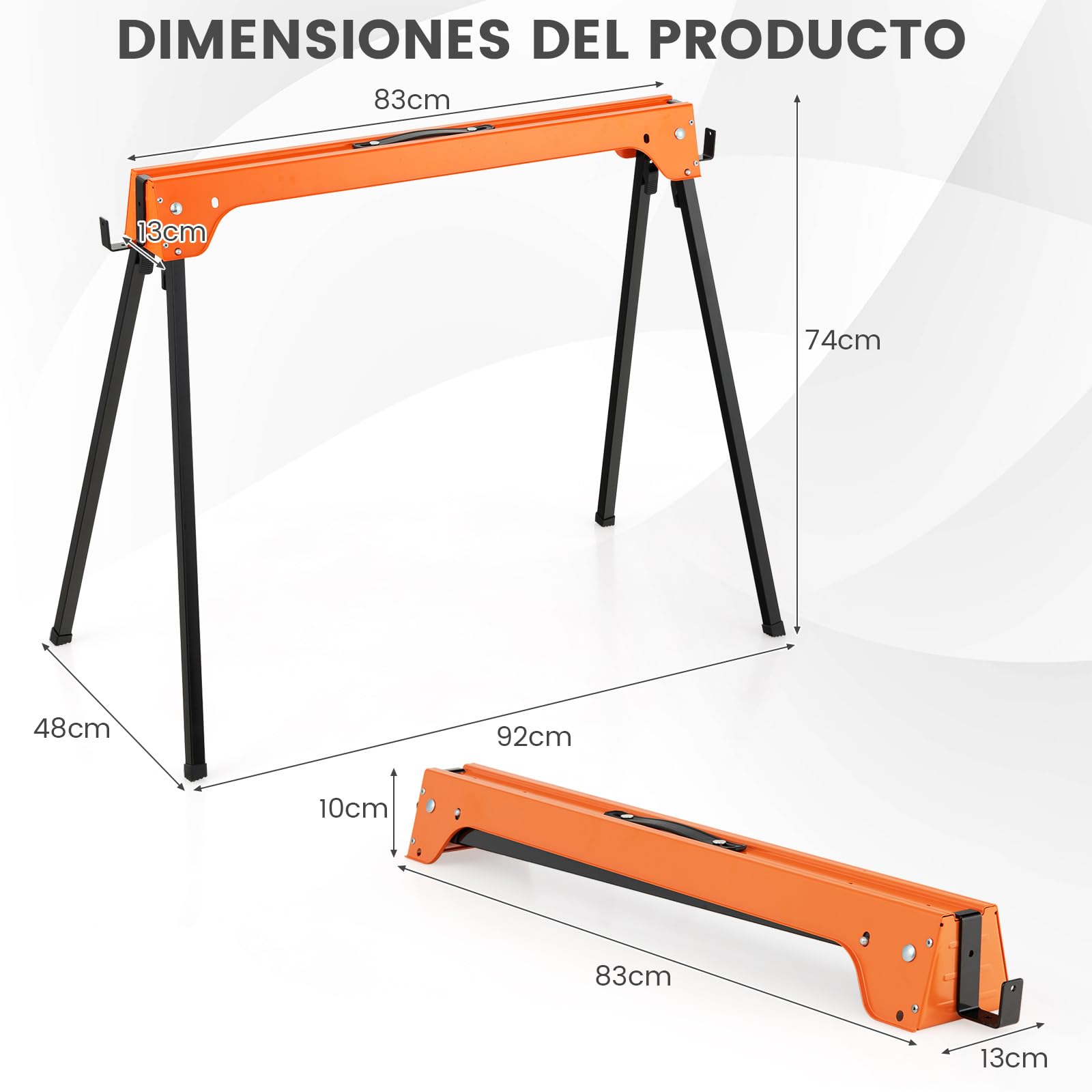 COSTWAY Juego de 2 Caballetes Plegables, Juego de Mesa de Trabajo Plegable de Hierro, 2 Caballetes para Mesa con Brazos de Soporte Desmontables, Amarillo 92 x 48 x 74 cm (Naranja)