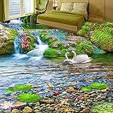 Papier peint mural personnalisé Cascades 3D Grue à couronne rouge Paysage de poisson rouge Carrelage 3D Peinture Autocollant PVC Fresque étanche-150 * 105cm