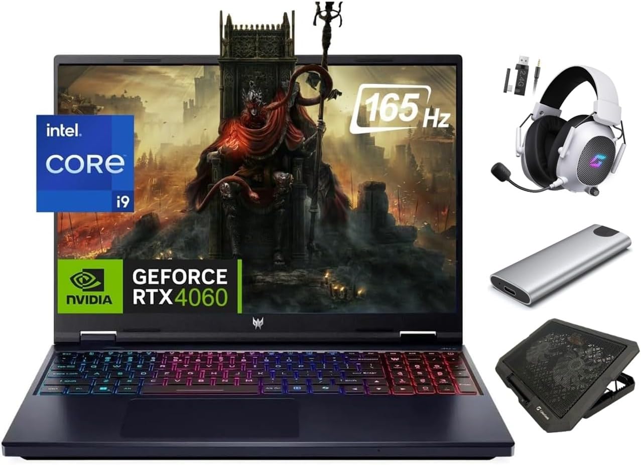 acer Predator Helios Neo 16 Gaming Laptop, 16" WUXGA 165Hz IPS, Core i9-14900HX, GeForce RTX 4060, 32GB DDR5, 1TB SSD + 256GB Portable SSD, 4-Zone RGB KB, WiFi 6E, TB 4, RJ45, Win 11