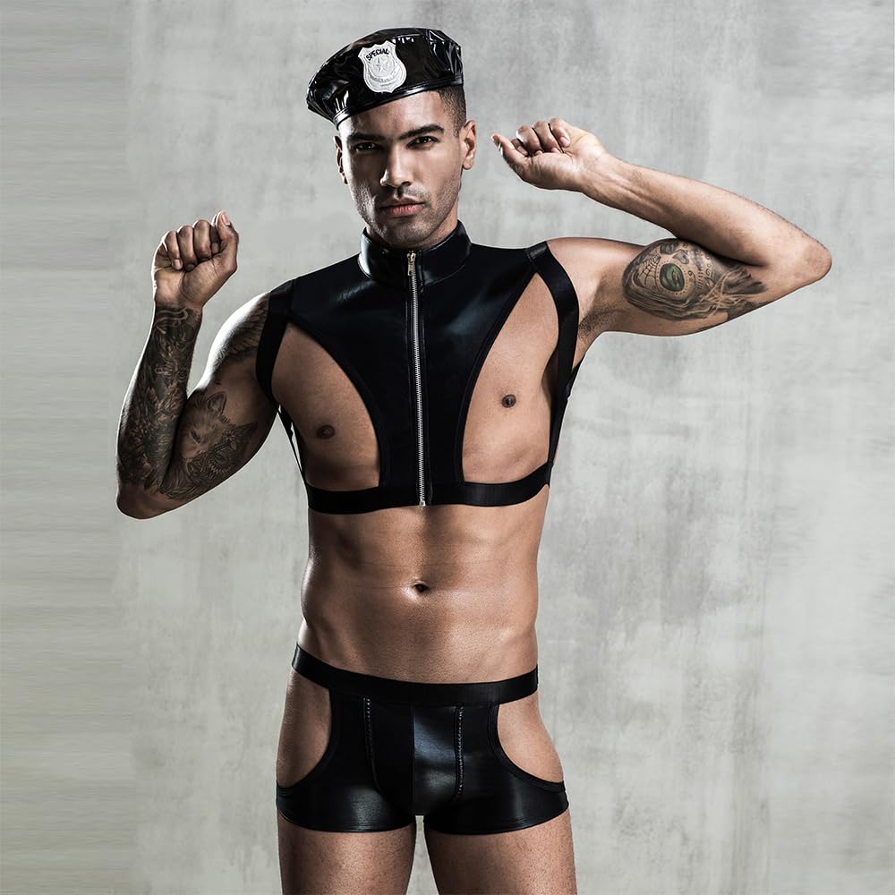 YUHENG Uomo Moda Sexy Biancheria Intima Polizia Costume Vestito Lingerie, Nero, L
