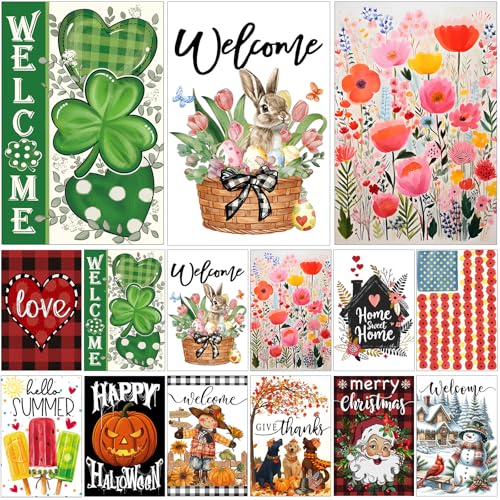 Yileqi Seasonal Garden Flag Set of 12 Double Sided 12 x...