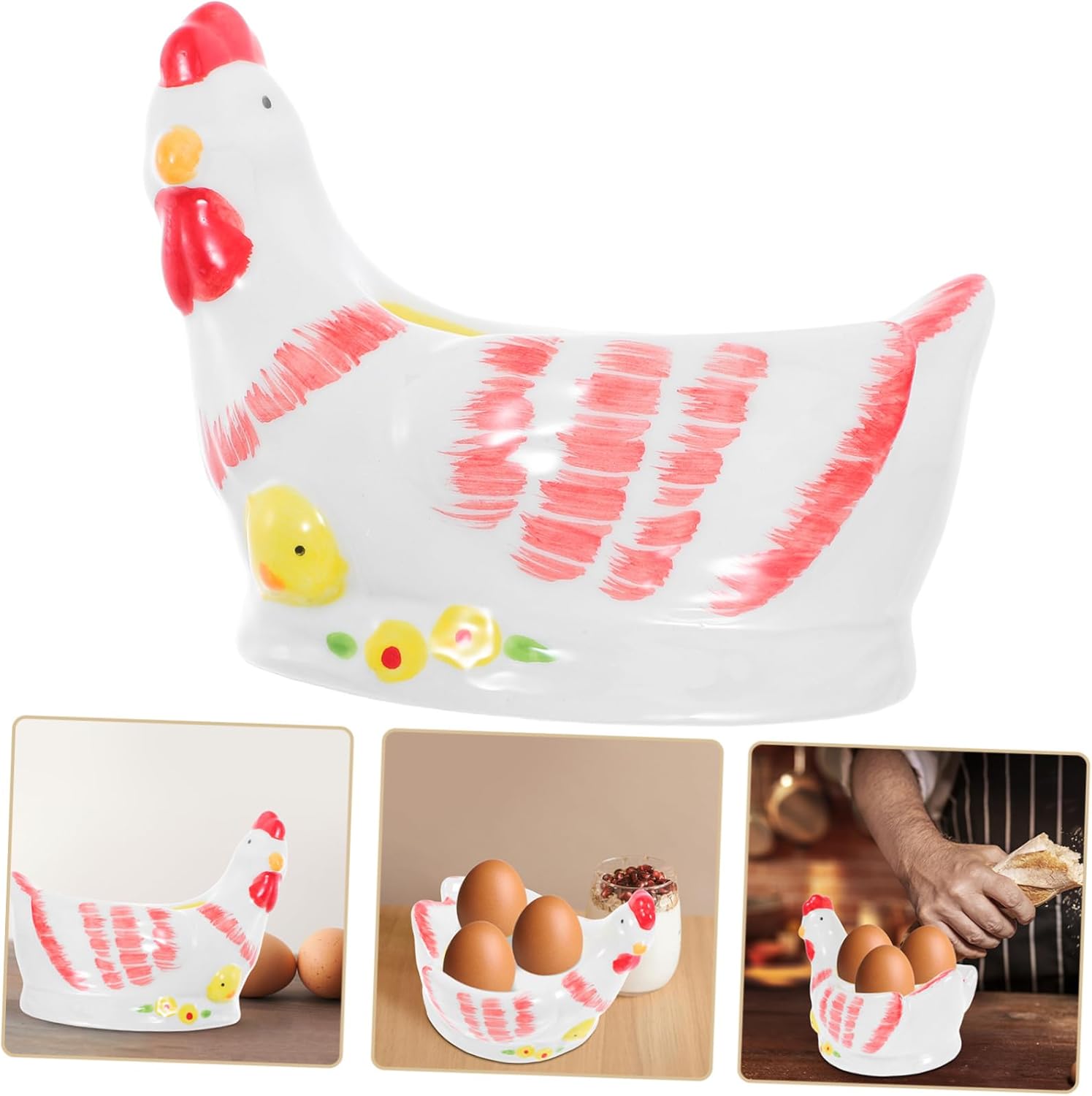 Cabilock Vintage Ceramic Rooster Egg Holder Multi-cup Design for Soft Boiled Eggs Sturdy Kitchen Storage for Fresh Charming Animal Shape for Easter Breakfast Decor