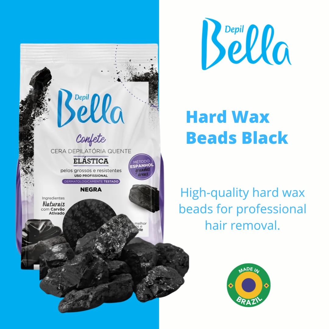 Depil Bella Black Elastic Confetti Hard Wax Beads - Low Melting, Deodorizing Formula for Smooth Hair Removal | Perfect for Thick and Coarse Hair, 2.2 lbs