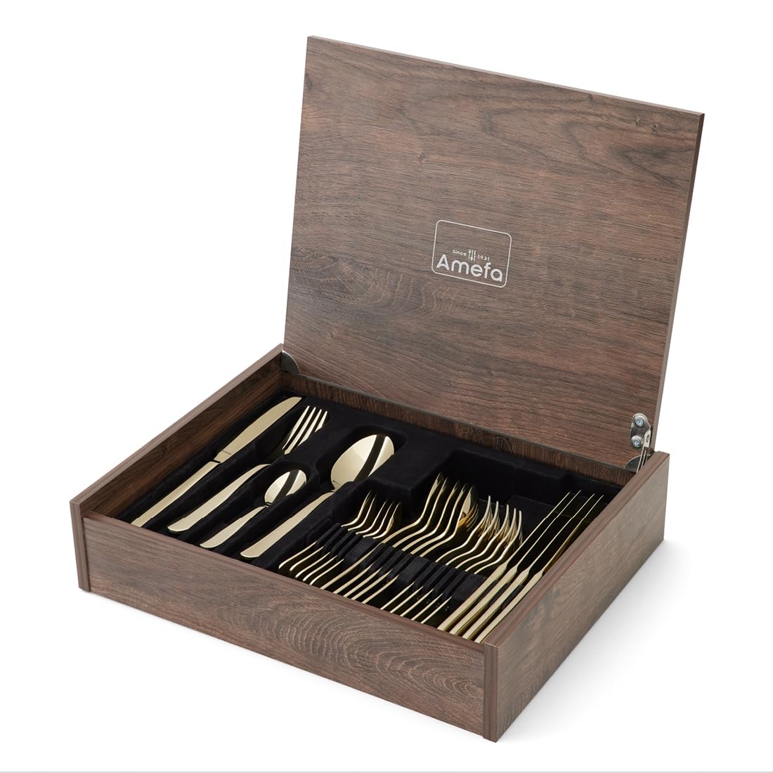 Amefa VENTURA Besteck Set 24-tlg., Edelstahl 18/10, PVD-Beschichtung | Champagner-Gold, Klingenstahl 13/0, Familienessen, Handwäsche empfohlen, mattierte Oberfläche, edles zeitloses Design