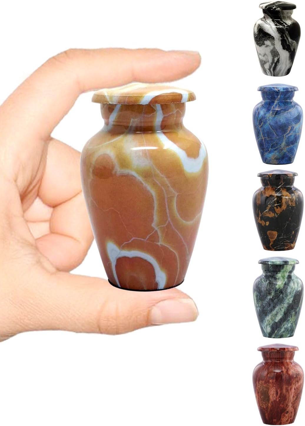 Marble Metal Keepsake Mini Cremation Urn - Token Sharing Memorial Urn with Velvet Bag (Honey Onyx)