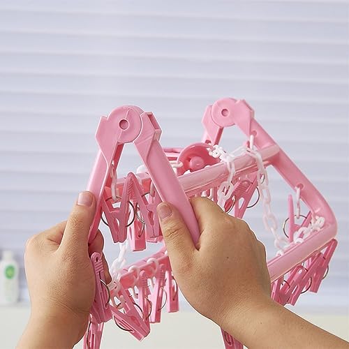 Miniatura 3 de drasawee plegable anti slip 32clips Toallas de ropa interior calcetines lavandería percha de ropa, color rosa