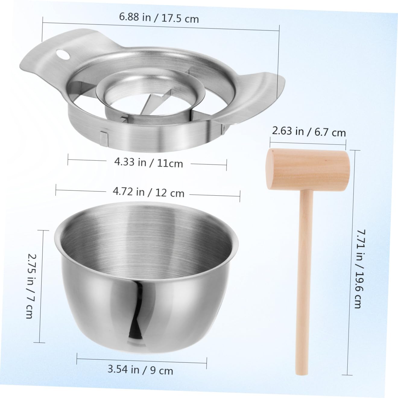 TOYANDONA Set Pelapatate Melograno in Acciaio Inox 304 Ciotola e Martello in Legno, Sgranatrice Manuale per Frutta Facile da Usare, Utensile Cucina per Rimozione Semi Melograno Domestico