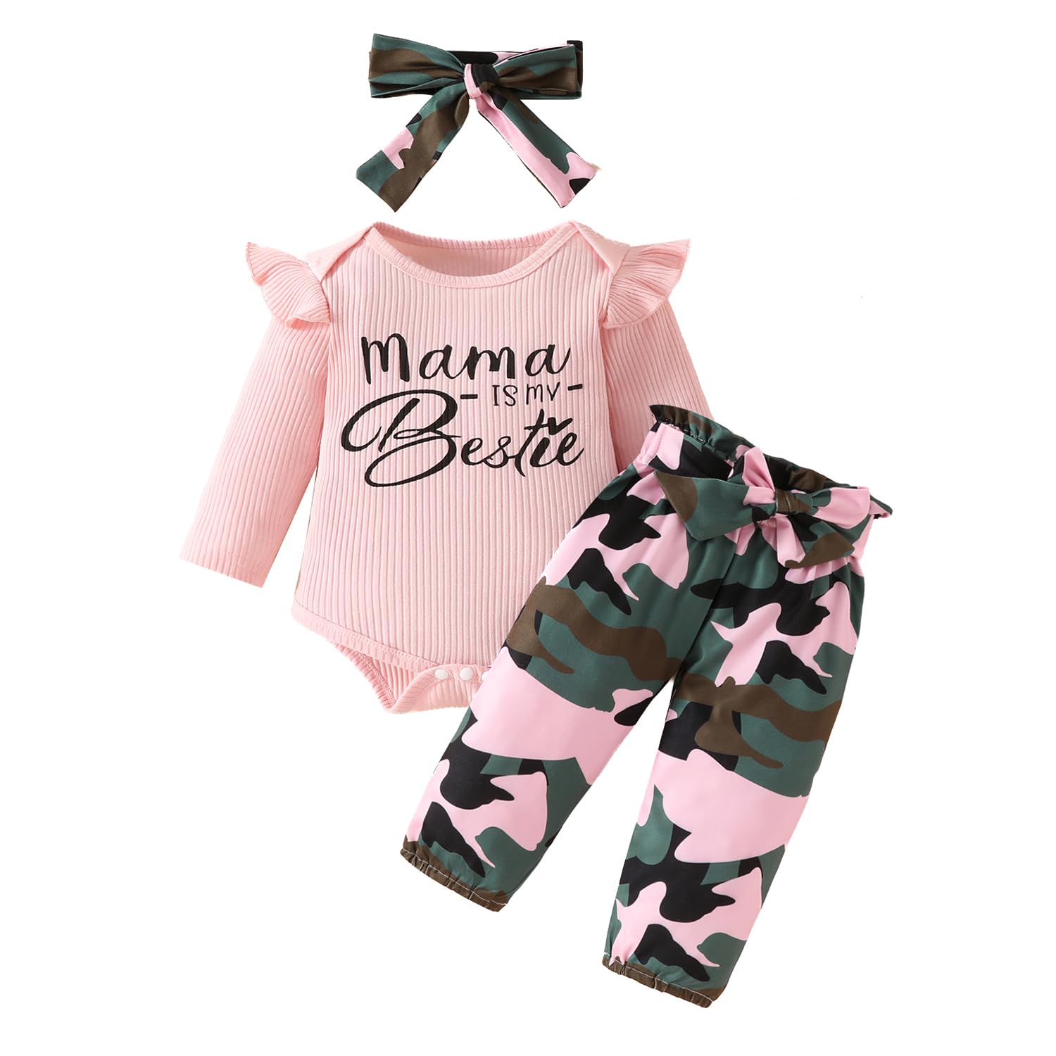 Neugeborenes Baby Mädchen Kleidung Kleinkind gerippt Ruffle lange Ärmel Strampler+ Floral Hosen+ Stirnband Cute Fall Outfit Set