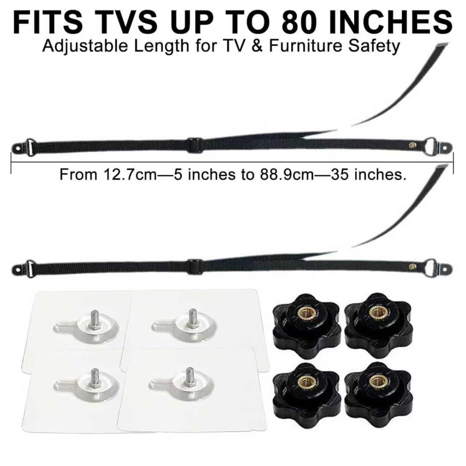 Adjustable No-Drill Anti-Tip Safety Straps, TV & Furniture Anti-Tip Anchors, Baby Proofing Child Safety, for TVs Cabinets - Image 2