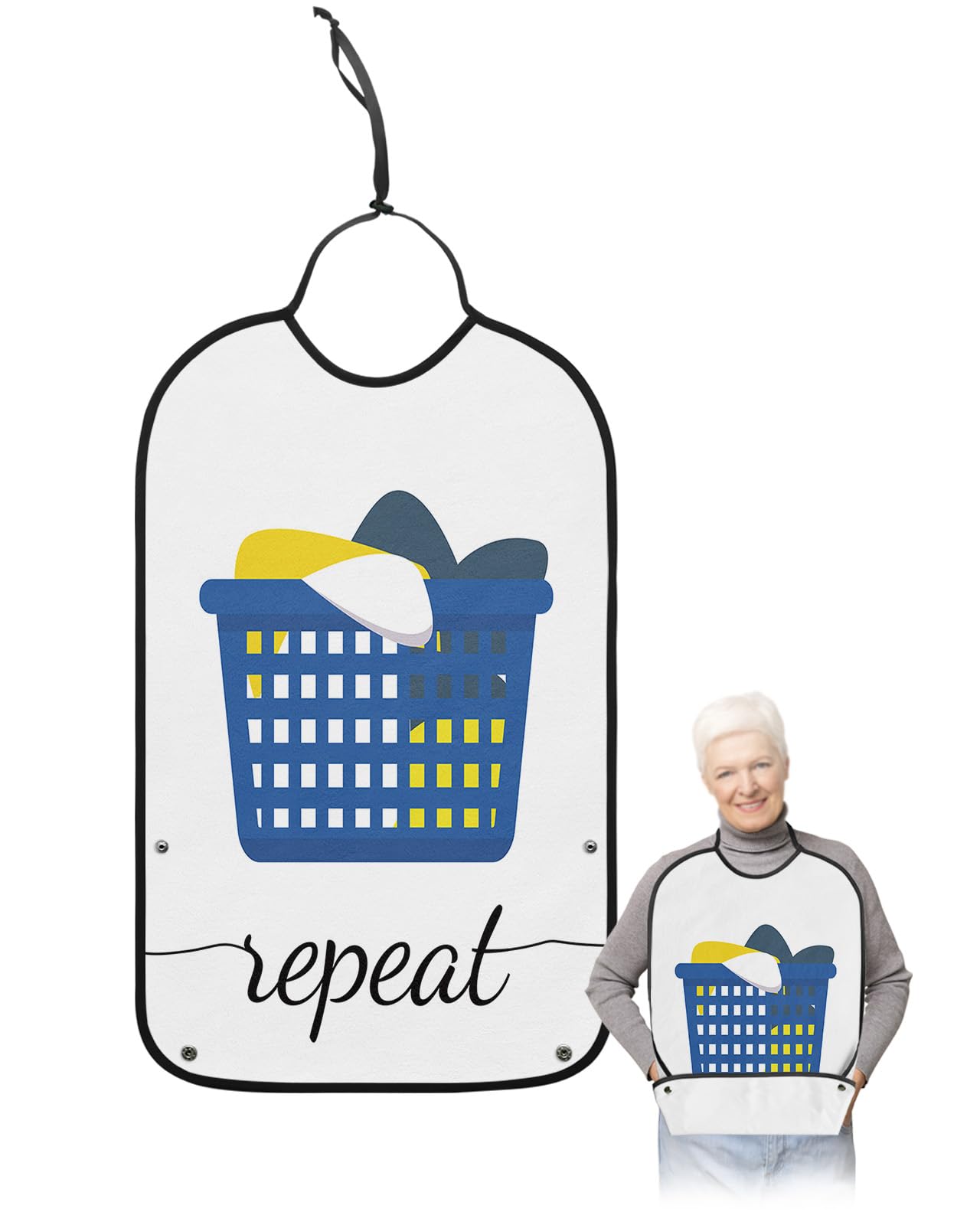 Laundry Room Adult Bibs for Eating, Waterproof Bibs with Food Catcher & Adjustable Snap Closure, Laundry Basket Clothes Daily Activities Washable Clothing Protectors Adult Bibs for Elderly Women/Men